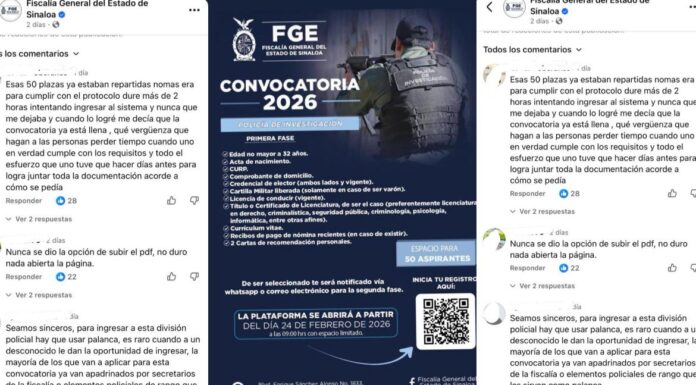 Usuarios denuncian fallas en convocatoria de la Fiscalía General del Estado de Sinaloa; aseguran que cerró en minutos